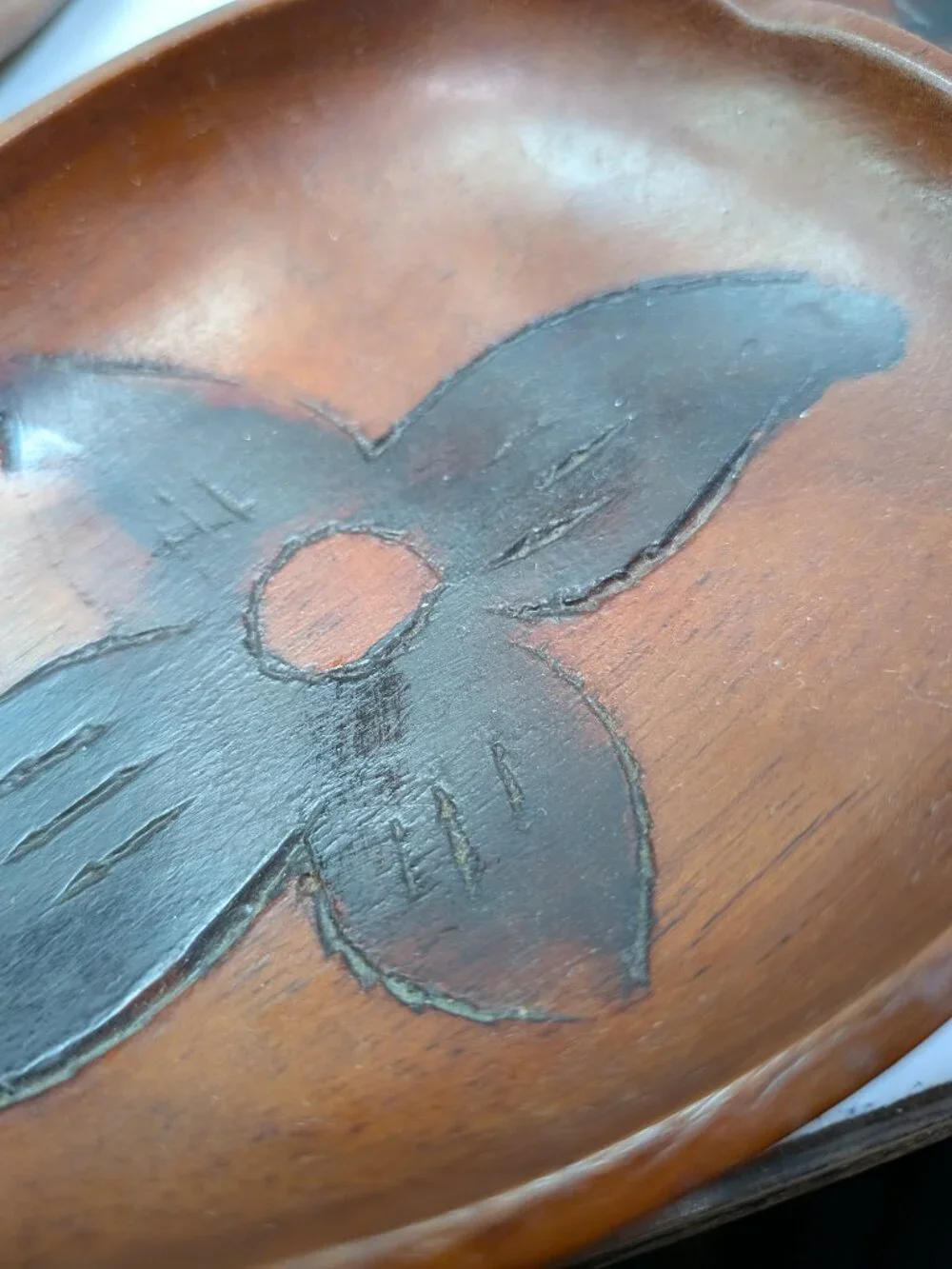 VTG Carved Wood Leaf Tray Set Sectional Platter & Handle Dish Hand Carved 60s